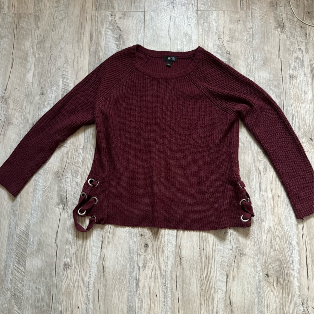 Burgundy Sweater with Lace Up at Bottom